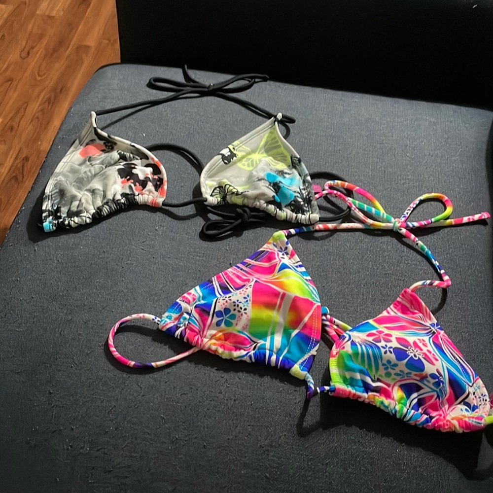 Two bikini tops